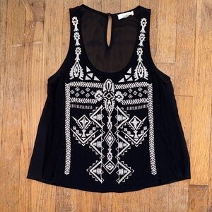 Super b Black Embroidered Sleeveless Top